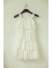 Ivory Lace Chiffon Tea Length Flower Girl Dress